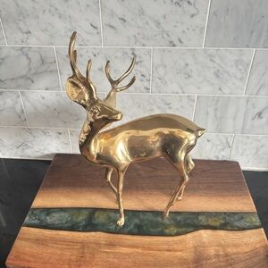 Vintage 10.5” MCM Brass Deer Statue / Brass Reindeer Sculpture